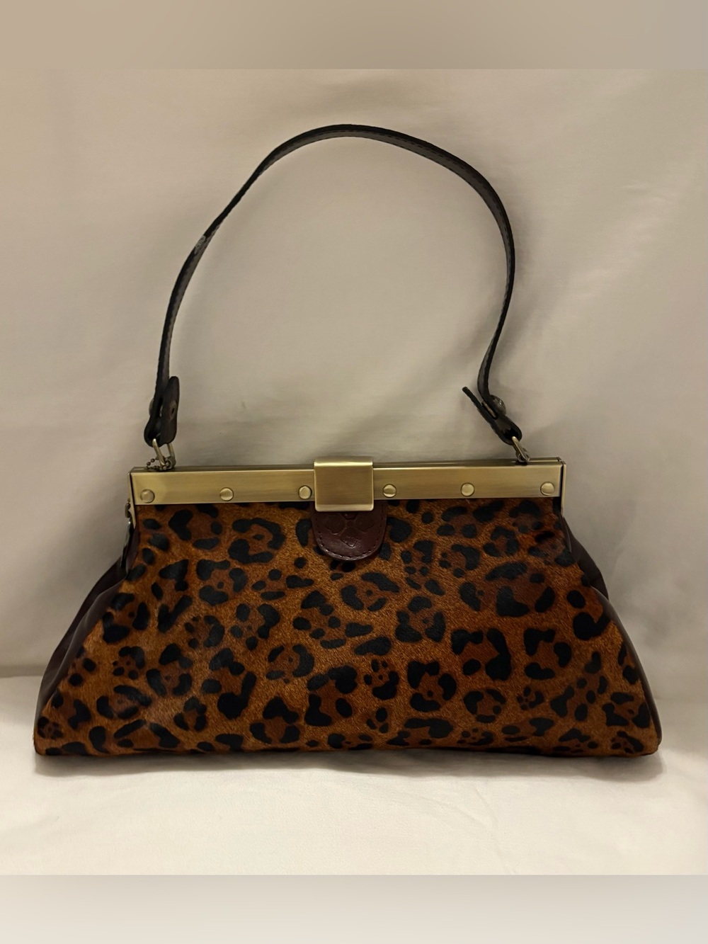 Patrica Nash Leopard Print Calf Hair Leather Shoulder Bag